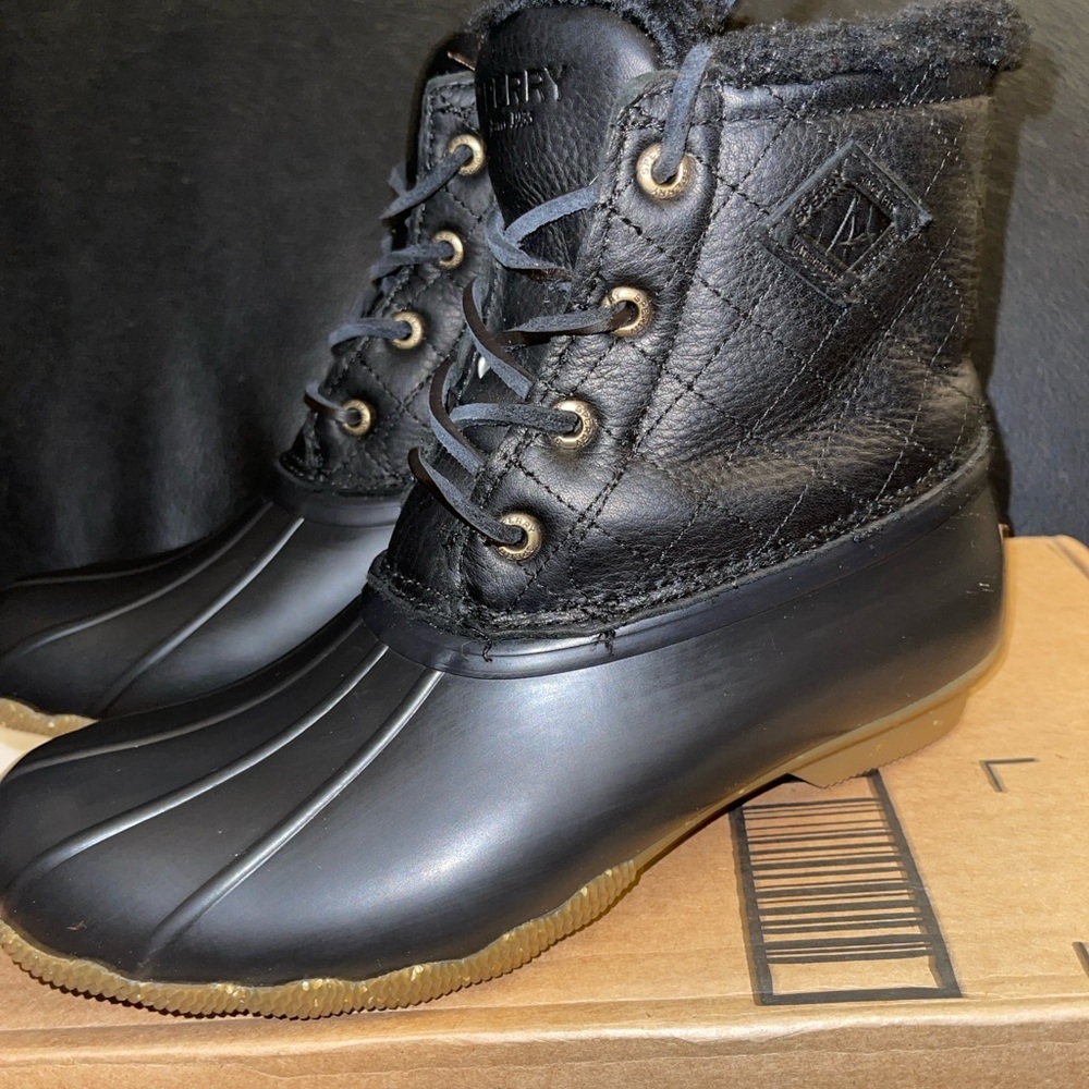 SPERRY Women’s 6.5 Saltwater Winter Lux Boots Black Wool Thinsulate 84618 NWOB